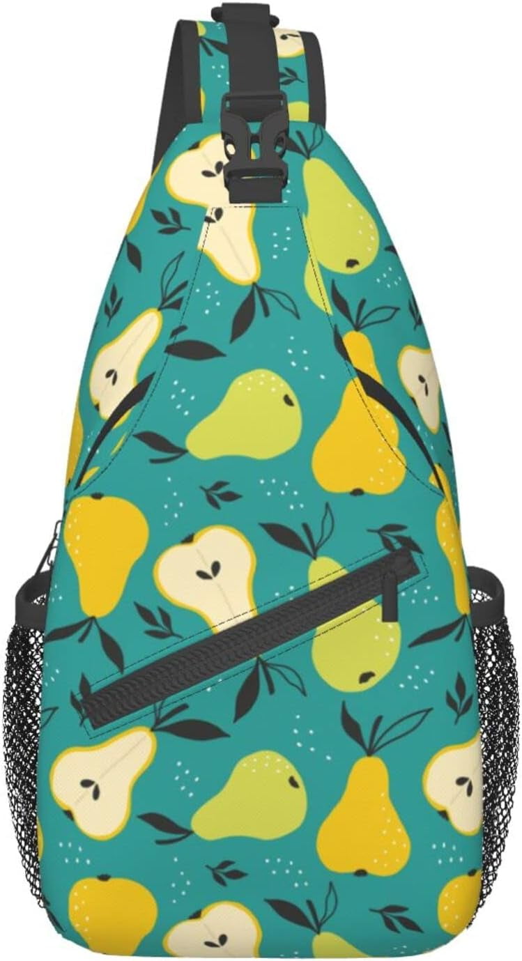 Fruit Pear Pattern Sling Bag Crossbody Hiking Travel Chest Bags Backpack Shoulder Daypack for Women Men
