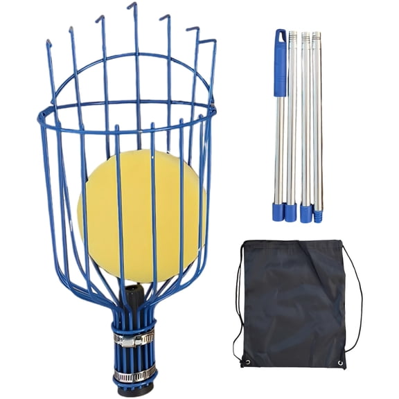 Fruit Picker with 4-Section 5.2 ft / 1.6 m Assembly Pole, 5.5 in / 14 cm Basket, Adjustable Fruits Picker Catcher Tool for, Orange, and More, Lightweight Steel Orchard Garden Tool