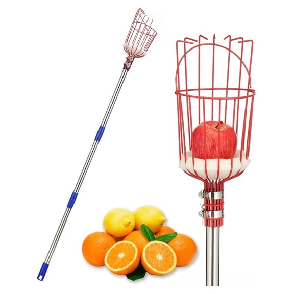 Fruit Picker, 8 FT Fruit Picker Pole with Large Basket, Length Adjustable Gardening Tools, Picking Peaches, , , Orange, Fruit Catcher for Trees with Metal Long Handle, Extra Carrying Bag