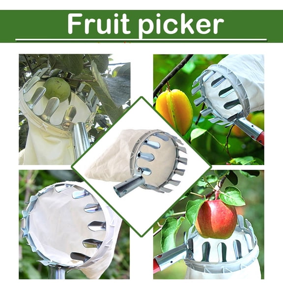 Fruit Picker 9.4x5.5 Inch, Metal Fruit Picking Tool, Overhead Fruit Picker for Garden, Portable Fruit Harvester for Apples, Pears, Oranges, Mangoes, Portable Design(Silver)