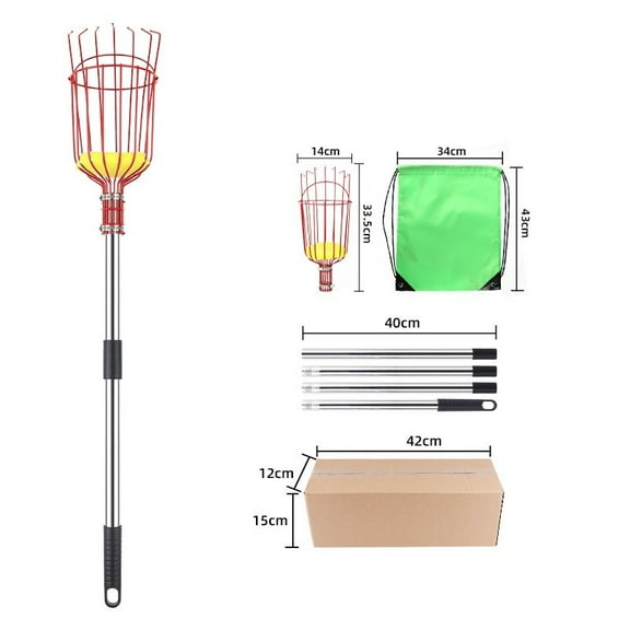 Fruit Picker Basket Head, Fruit Harvesting Tool Set for Gathering Apple Mango Orange Avocados Lemon Peach, Fruits Tree Grabber Tool with Foam Cushion to Prevent Bruising