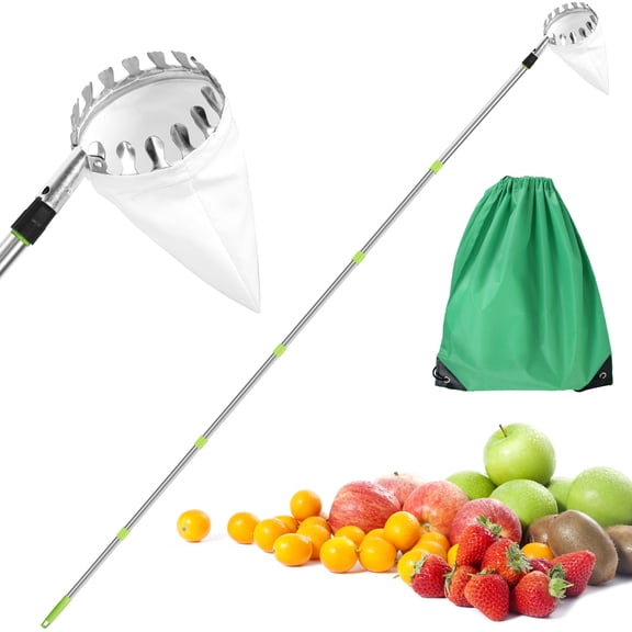 Fruit Picker Fruit Picking Tool with Storage Bag Stainless Steel Orange Picker Tool Tree Fruit Catcher Lightweight Fruit Harvester Garden Fruit Picking Pole with 94inch Splicing Rod