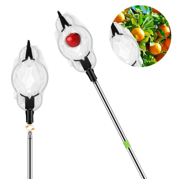 Fruit Picker Lightweight Fruit Picking Tool with Storage Bag Stainless Steel Tree Fruit Catcher with 2m/1.6m Pole Multipurpose Garden Fruit Picker for Picking Avocado Apricot Mango Apple