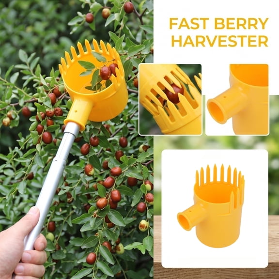 Fruit Picker Pole Attachment, 5 Inch Yellow Plastic Berry Harvester with Spike for Tall Tree High Reach Harvest Fruit Collection Backyard Gardening Orchard Tool, 1 Pack