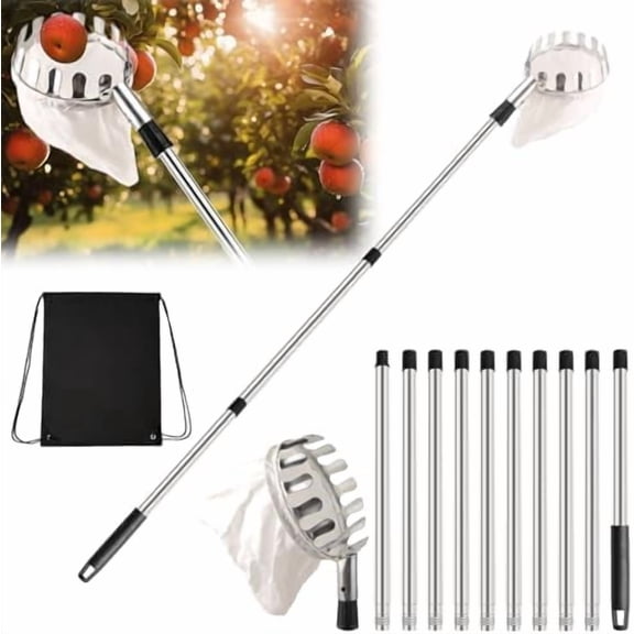 Fruit Picker Pole with Basket Telescoping 13Ft Adjustable Apple Picker Pole with Big Non-Woven Basket Fruits Harvesting Tool for Apples, Lemon, Orange$$Garden & Patio