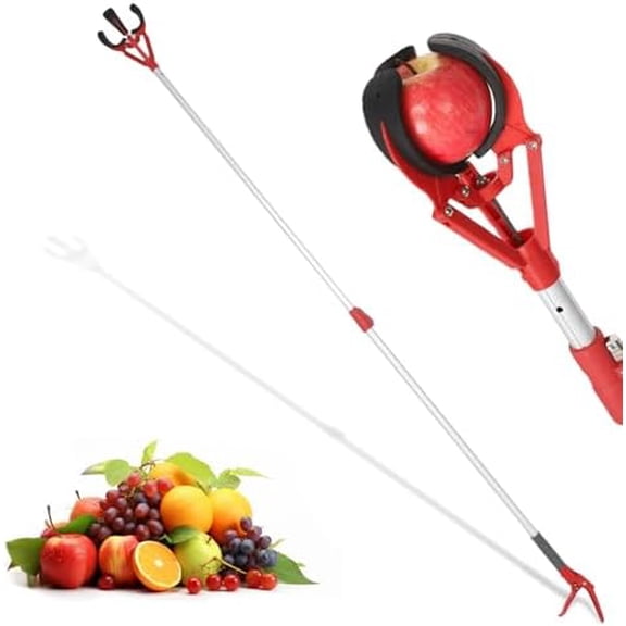 Fruit Picker Pole with Basket Telescoping, 4.3 to 7.5 ft Adjustable Apple Picker Pole, Aluminum Lightweight picker Tool with 3-Claw Design, Safe Picking without Climbing, Great for Orchards, Farms