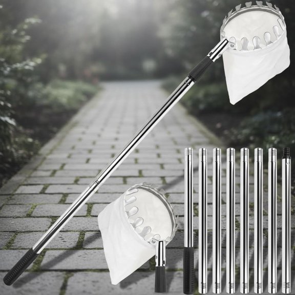 Fruit Picker Pole with Basket Telescoping - Adjustable Apple Picker Pole with Big Non-Woven Basket Fruits Catcher for Apples, Mango, Lemon, Orange - Easy to Assemble and Store