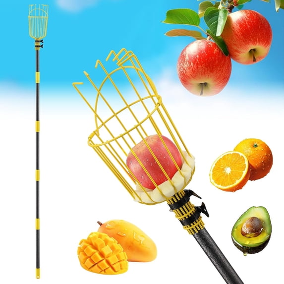 Fruit Picker Pole Tool, 35-75" Adjustable Long Picker,Ladder-Free Harvesting Aid,Safe for Elderly&Children,Durable Stainless Steel Design–for Picking s,Avocados,Oranges,Grapefruit,Plums,Pear