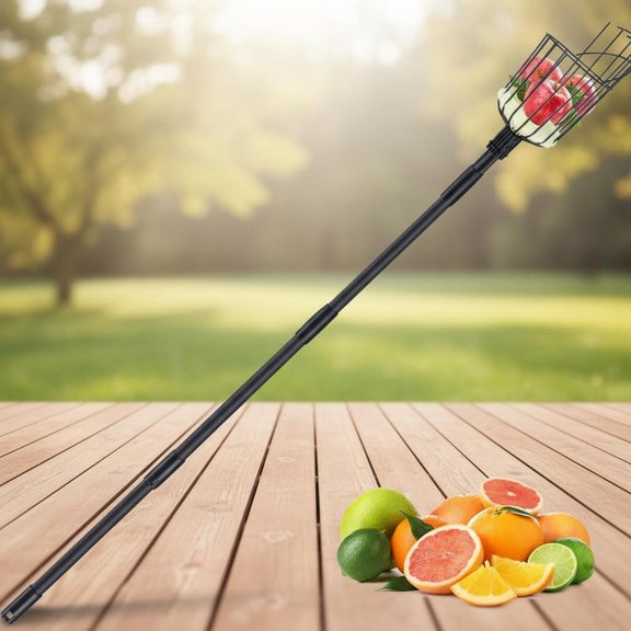 Fruit Picker Pole with Basket, Adjustable Fruit Picker for Orange Apple Avocados Lemon