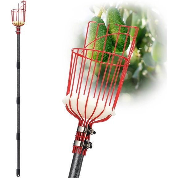 Fruit Picker Pole with Basket – Adjustable Long Handle Tool for Apple, Orange, Avocado, Acorn, Lemon, Pear, Mango Tree Picking