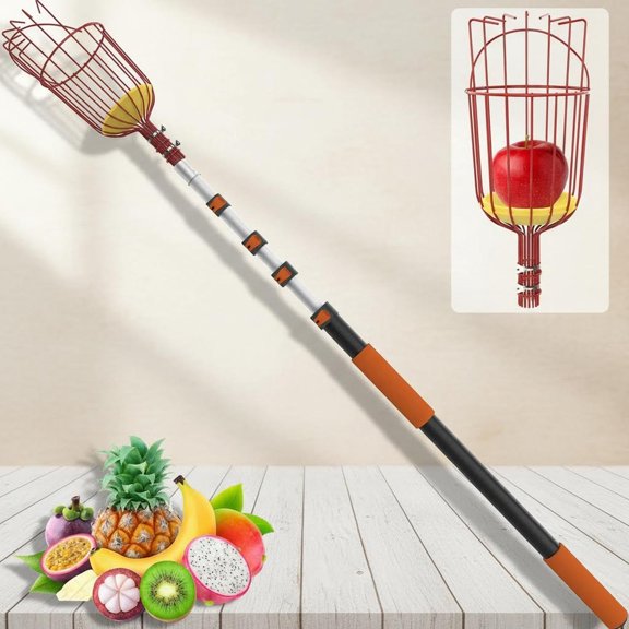 Fruit Picker Pole with Basket Telescoping, Apple Picker with Telescoping Pole for Apple Orange Lemon Mango Avocado Guava Fruit Picking