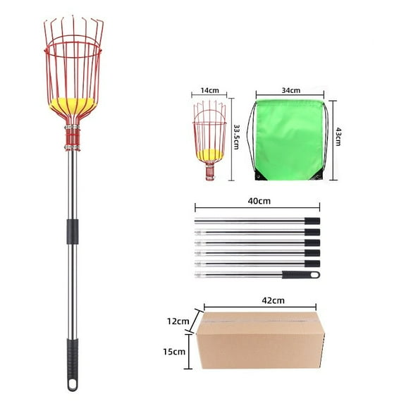 Fruit Picker Tool 13FT Telescopic Pole Alloy Material Foam Cushion Easy Install for Orange Pear Apple Fig Mandarin Lemon Fruit Harvesting Garden