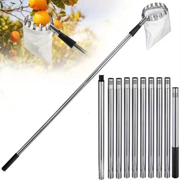 Fruit Picking Tool under $5! Cagogo Fruit Picker Tool with Retractable Handle, 4.2M Telescopic Fruit Harvester, Stainless Steel Picking Pole with Fabric Bag, Apple Picker, Orange Lemon Tree