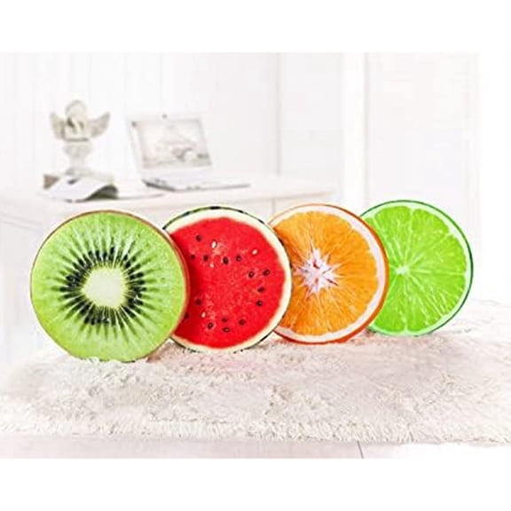 Fruit Pillow Cushions 2 Pack - Cotton Sponge Filled 15 Inch Round Plush Seat Pad for Chair Floor Sofa