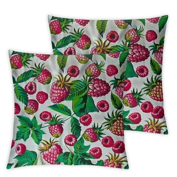 Fruit Pillow Sham, Spring Botanical Art Raspberries with Green Leaves, Decorative Standard Size Printed Pillowcase, Burnt Sienna Magenta Jade Green Lime Green