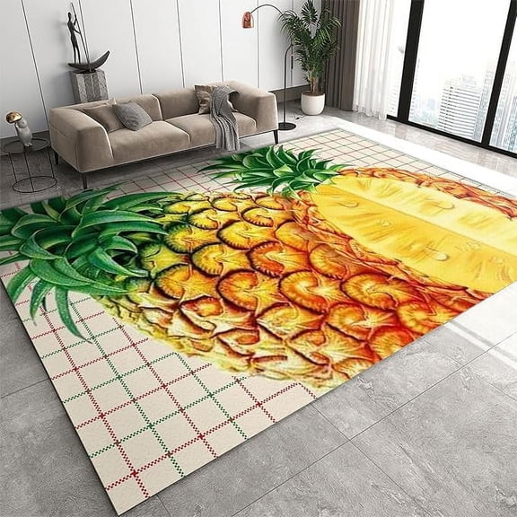 Fruit Pineapple Art Rugs, Modern Home Decor Red And Green Grid Area Carpet, With Non Slip Backing Foldable Mat For Bedroom Living Room Hallway Nursery Classroom Office 2 x 3ft