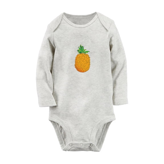Fruit Pineapple Image Print Cute Rompers, Newborn Baby Unisex Bodysuits, Infant Jumpsuits, Toddler 0-12 Months Kids Long Sleeves Oufits (Gray, 6-12 Months)