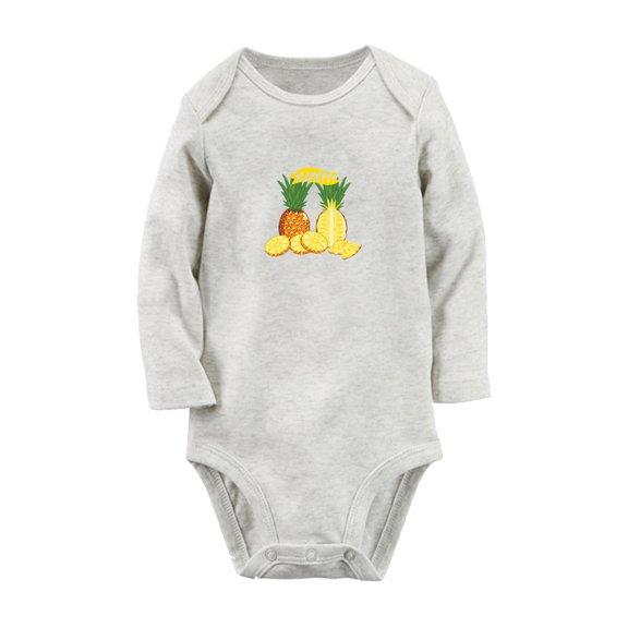 Fruit Pineapple Image Print Cute Rompers, Newborn Baby Unisex Bodysuits, Infant Jumpsuits, Toddler 0-12 Months Kids Long Sleeves Oufits (Gray, 6-12 Months)