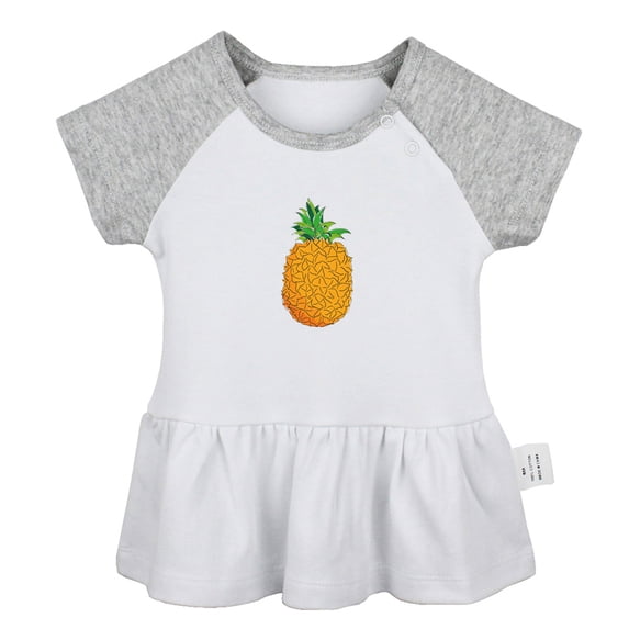 Fruit Pineapple Pattern Dresses For Baby, Newborn Babies Skirts, Infant Princess Dress, 0-24M Kids Graphic Clothes (Gray Raglan Dresses, 12-18 Months)
