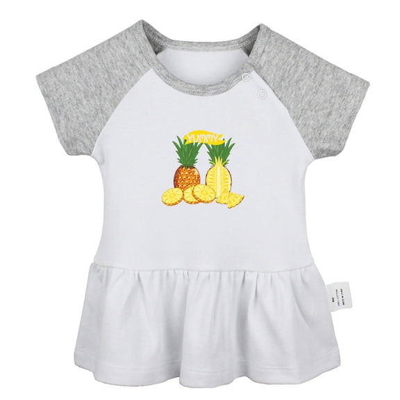 Fruit Pineapple Pattern Dresses For Baby, Newborn Babies Skirts, Infant Princess Dress, 0-24M Kids Graphic Clothes (Gray Raglan Dresses, 18-24 Months)