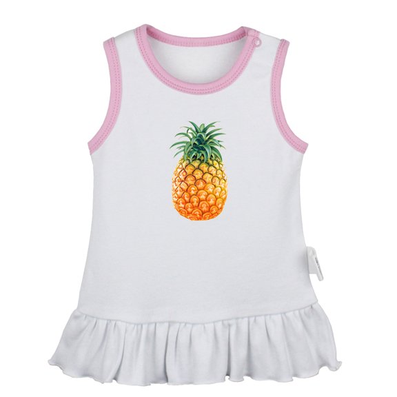 Fruit Pineapple Pattern Dresses For Baby, Newborn Babies Skirts, Infant Princess Dress, 0-24M Kids Graphic Clothes (White Sleeveless Dresses, 12-18 Months)