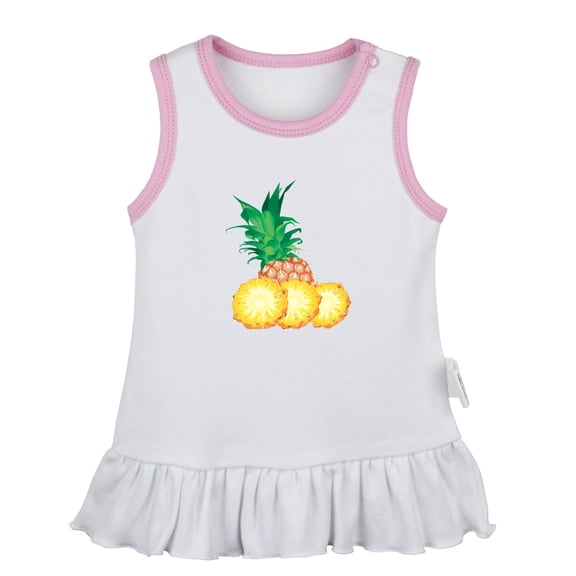 Fruit Pineapple Pattern Dresses For Baby, Newborn Babies Skirts, Infant Princess Dress, 0-24M Kids Graphic Clothes (White Sleeveless Dresses, 6-12 Months)