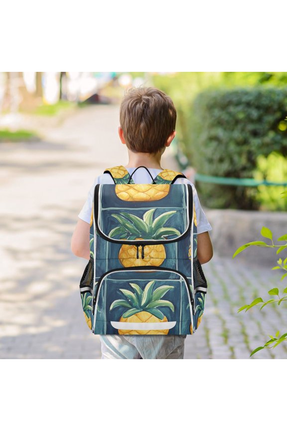 Fruit Pineapple Tile Backpack Big Laptop Backpack Casual Daypack Quilted Large Capacity Large Bookbags