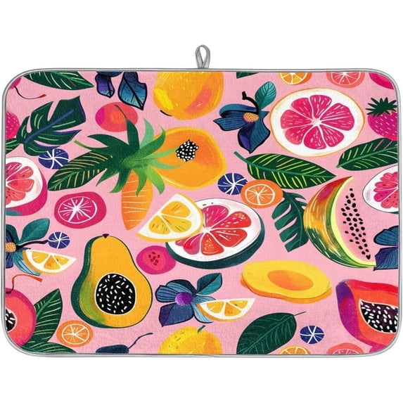 Fruit Pitaya Lemons Dish Drying Mat for Kitchen Counter,18 X 24 in Microfiber Drying Pad Dishes Drainer Mat Dish Rack Mats Absorbent Kitchen Accessories Coffee Maker Mat, Large