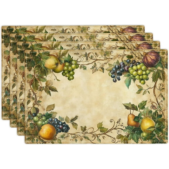 Fruit Placemats Set of 4, Fruits Grape Table Mats, Washable Place Mats for Home Party Indoor Kitchen Dining Table Decoration 12x18 Inch