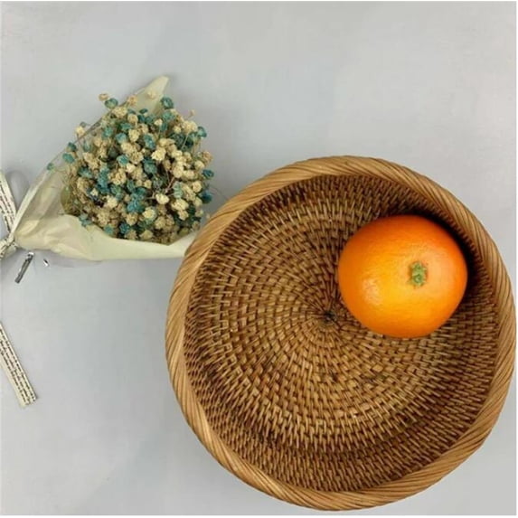 Fruit Plate,Round Keys Basket Bowl For Entryway Hand Woven Wicker Storage Basket Rattan Decorative Basket Fruit Candy Cake Food Serving Basket Tray For Keys Wallet Cell Phone And More