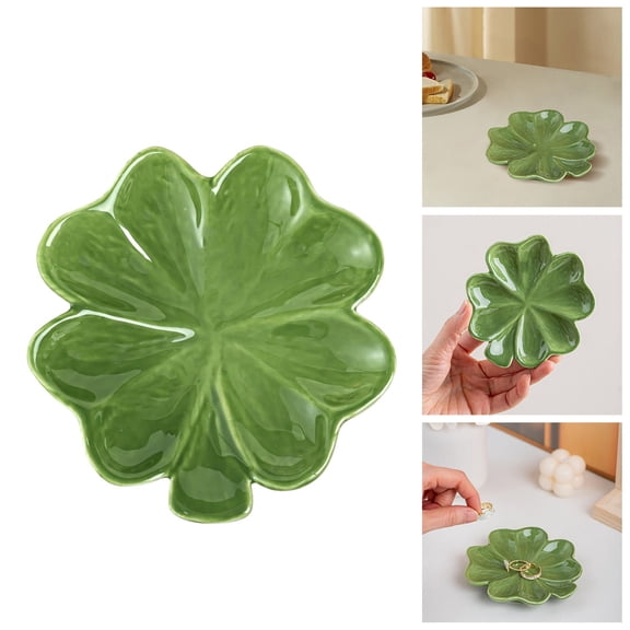 Fruit Plate1 Style Ceramic Leaf Tray Minimalist Green Design Jewelry Cosmetic Organizer Decorative Serving Dish for Home and Kitchen