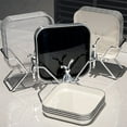 thumbnail image 1 of Fruit Plates 6-Piece Set | Cake Plates with Metal Base | White Black Silver | Deep Plastic & Metal Dinner Trays for Restaurant Home | Spill Guard Design | 21x17.5x9cm | Easy Clean | Serving Platters, 1 of 6