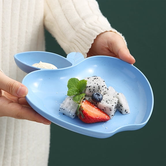 Fruit Plates, Creative Snack Serving Plates, Plastic Design Tableware with Vinegar Dish for Living Room Dining, Blue