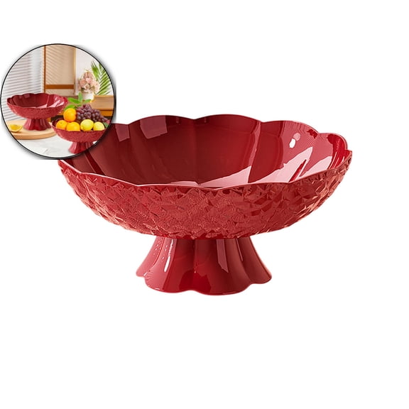 Fruit Plates Plastic Snack Tray with Detachable Base for Vegetables Candy Serving – Red 9.8x9.8 Inch
