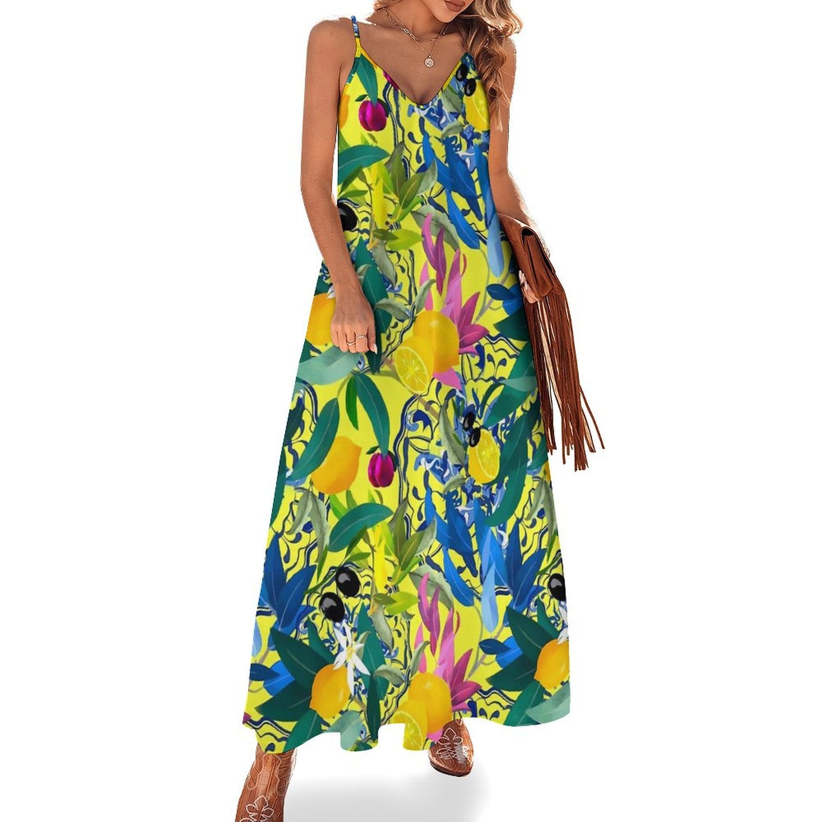 Big Fruit Print Maxi Dress