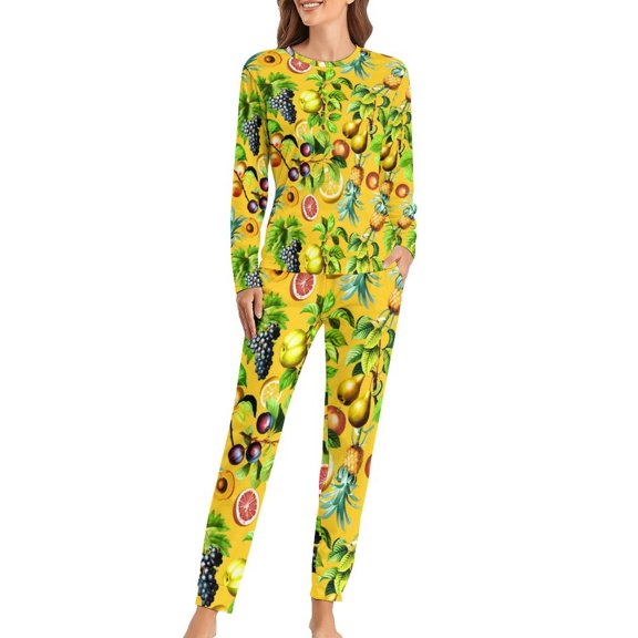 Fruit Print Pajamas Oranges And Lemons Two Piece Casual Pajamas Set Female Long Sleeves Trendy Oversized Home Suit