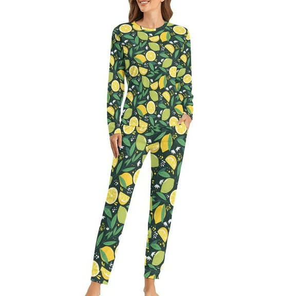 Fruit Print Pajamas Oranges And Lemons Two Piece Casual Pajamas Set Female Long Sleeves Trendy Oversized Home Suit