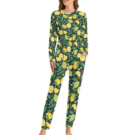 Fruit Print Pajamas Oranges And Lemons Two Piece Casual Pajamas Set Female Long Sleeves Trendy Oversized Home Suit