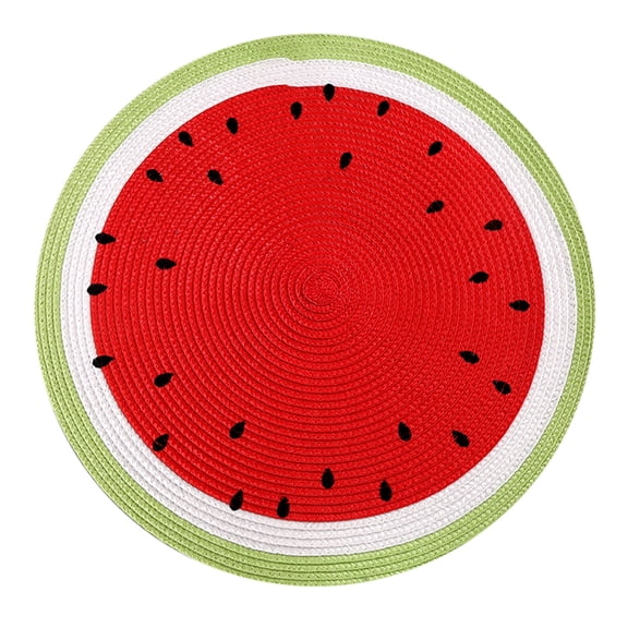 Fruit Print Round Placemat, Torqee Heat Insulated Table Mat, Non Slip Woven Dining Mat, for Kitchen Table, Dining Room and Outdoor Picnic, Watermelon Print