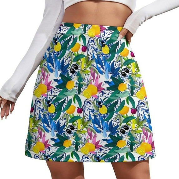 Fruit Print Skirt Yellow Lemon Aesthetic Casual Skirts Ladies Trendy Mini Skirt Design Sko