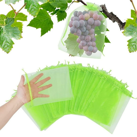 Fruit Protection Bags, 100 Pack Drawstring Mesh Bags for Fruit Trees, Reusable Pest Barrier Netting for Grapes and Strawberries, Anti-Bird and Insect Garden Cover, 15x20cm Protector Sacks
