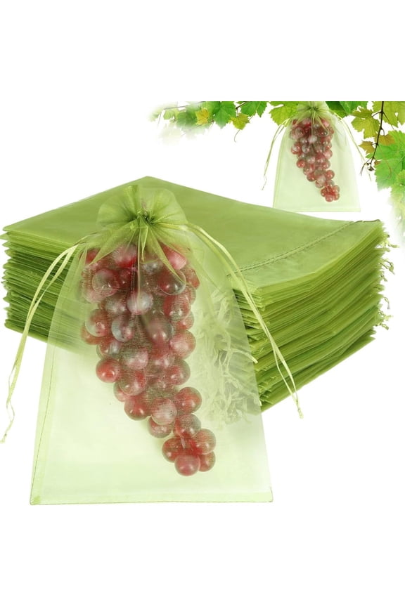 Fruit Protection Bags 100 Pieces Garden Insect Proof Mesh Netting Bags with Drawstring for Fruit Trees Vegetables Army Green Organza Bags 10x15cm