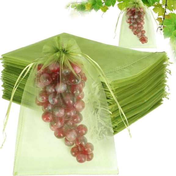 Fruit Protection Bags 100pcs Garden Mesh Netting with Drawstring 17x23cm Army Green Pest Barrier Bags for Protecting Grapes Strawberry Fruit Trees and Vegetables