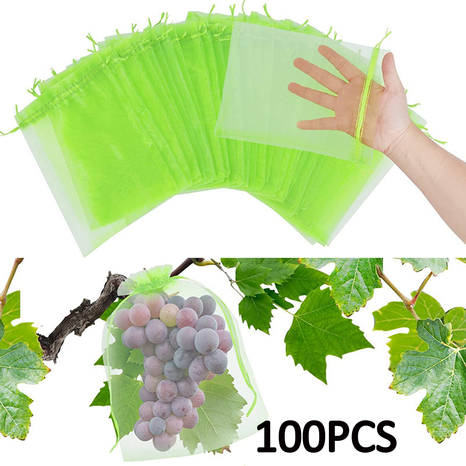 Fruit Protection Bags 100pcs Pest Control AntiBird Garden Netting Bags Strawberry Grapes Mesh