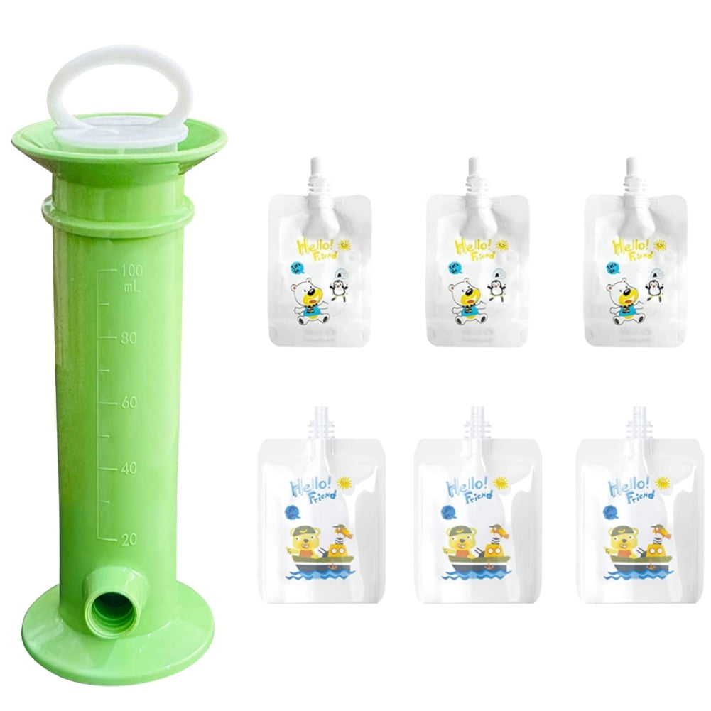 7pcs Set Baby Food Pouch Maker Reusable Pure Color Pouches Toddler Fruit  Squeeze Puree Filler For Kids