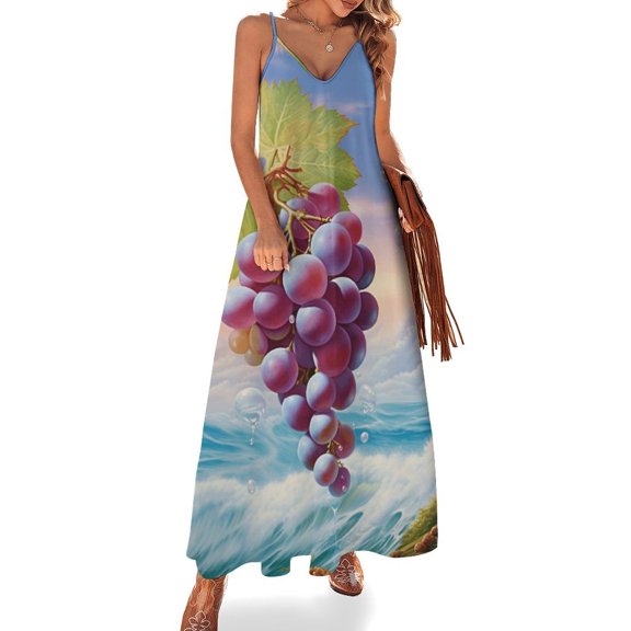 Fruit Purple Grapes Design Sleeveless Dress Woman Fashion Long Dresses Women's Summer Suit Dress 2025