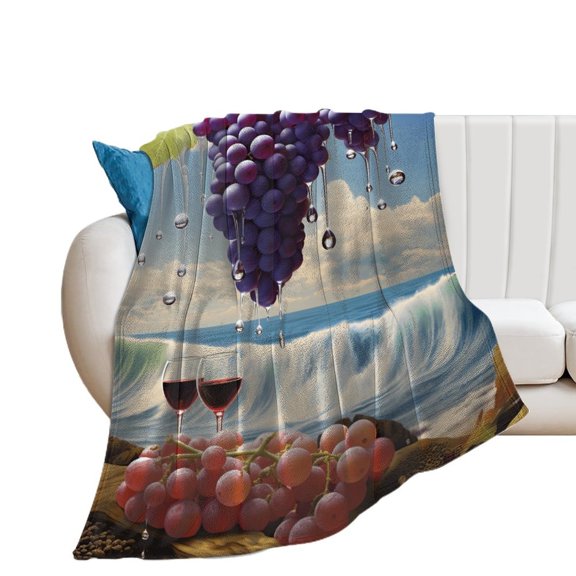 Fruit Purple Grapes Flannel Blanket Lightweight Blanket for Couch Sofa Bed, Super Soft Cozy Print Warm Blanket