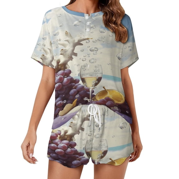 Fruit Purple Grapes Pajamas Set Womens Loungewear Sleepwear 2 Piece PJ Sets