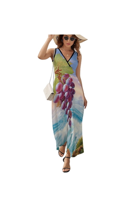 Fruit Purple Grapes Sleeveless Dress Woman Fashion Long Dresses Women's Summer Suit Dress 2025