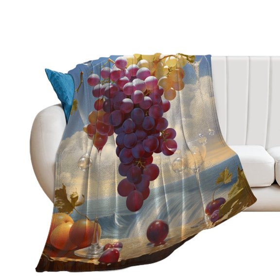 Fruit Purple Grapes Soft Print Blanket Throw Blankets Warm Cozy Lightweight Couch Blanket Stuff Gifts for Women Girls Kids Mom Teens Boys